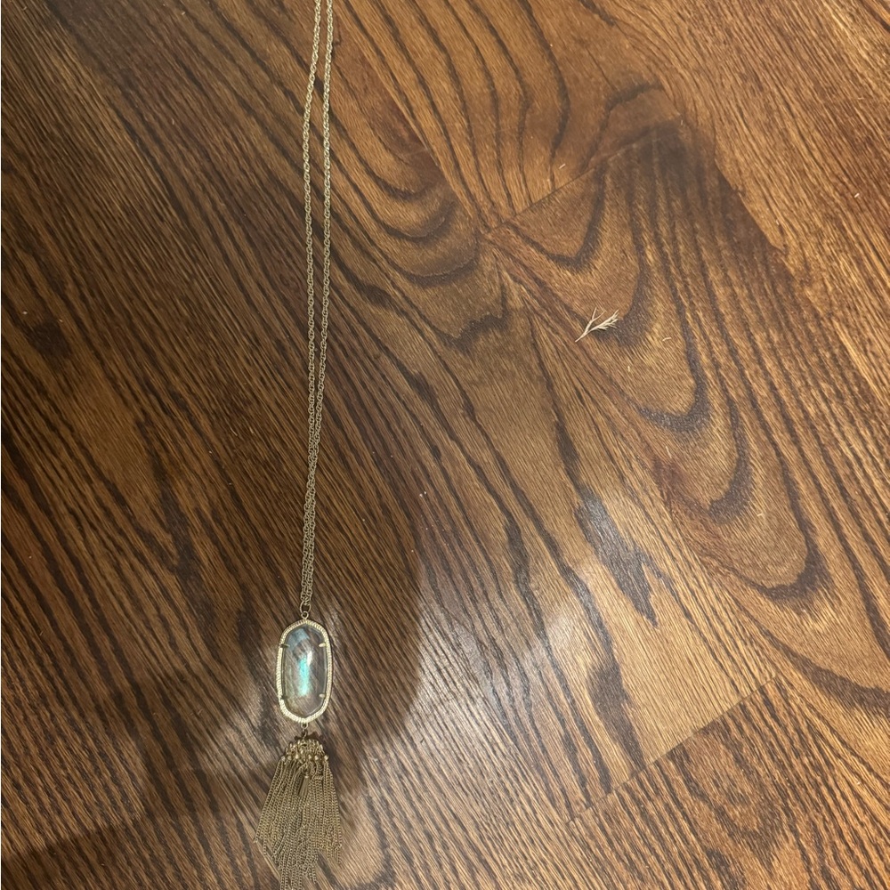 Kendra Scott Rayne Long Pendant Necklace In Gray Gold tone iridescent pendant